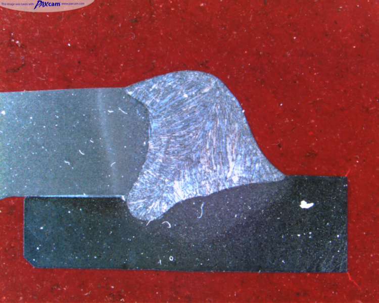 Weld cross section under stereo microscope. Weld cross section under stereo microscope.